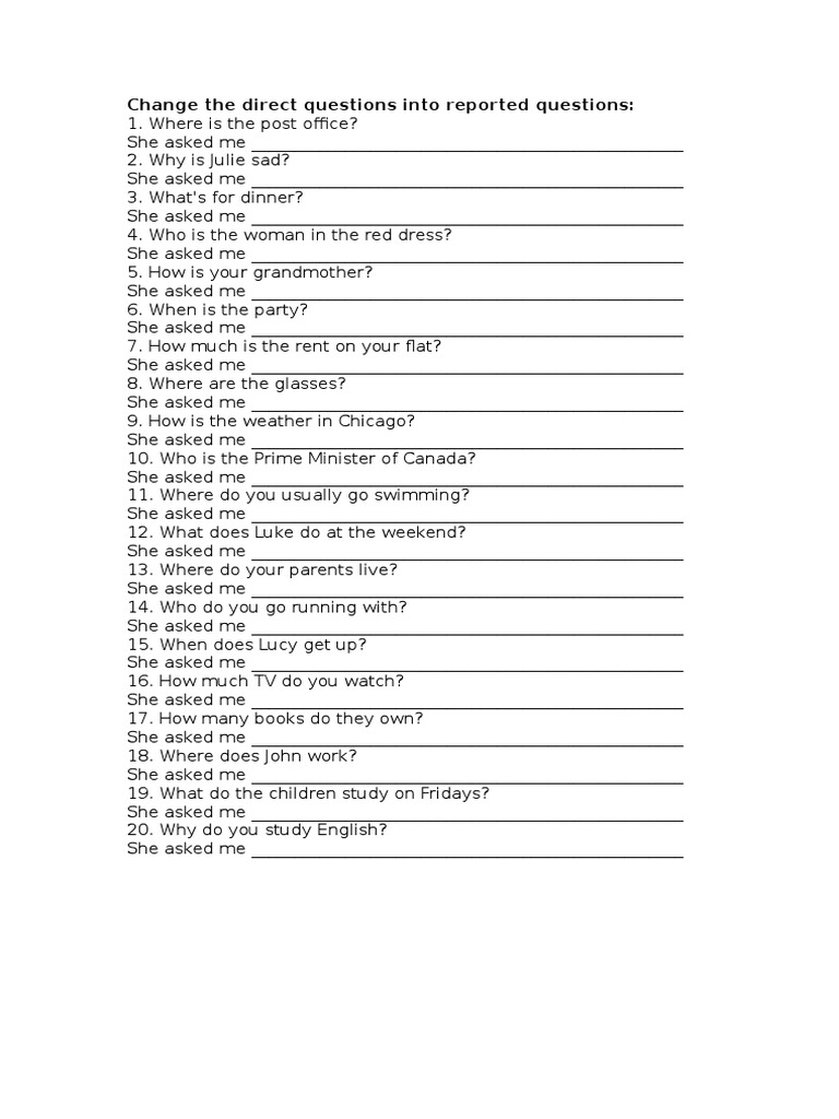 Change The Direct Questions Into Reported Questions | PDF | Self ...