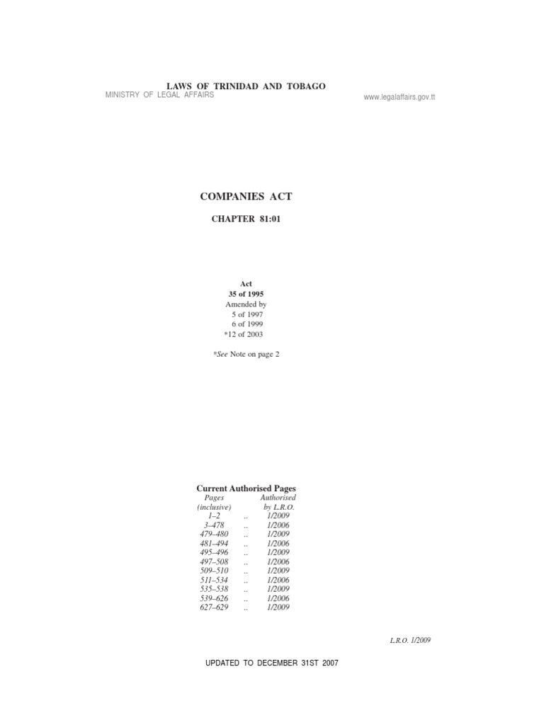 Companies Act Laws of Trinidad and Tobago PDF