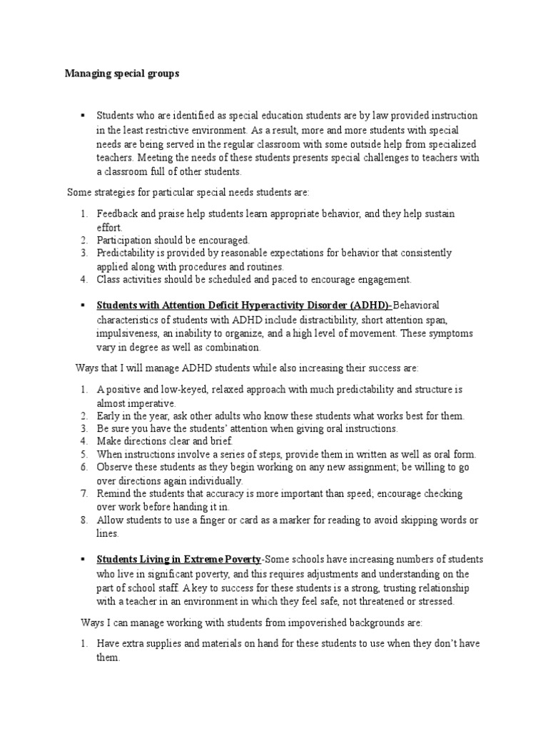 Strategies for Managing Special Needs Students | PDF | Attention ...