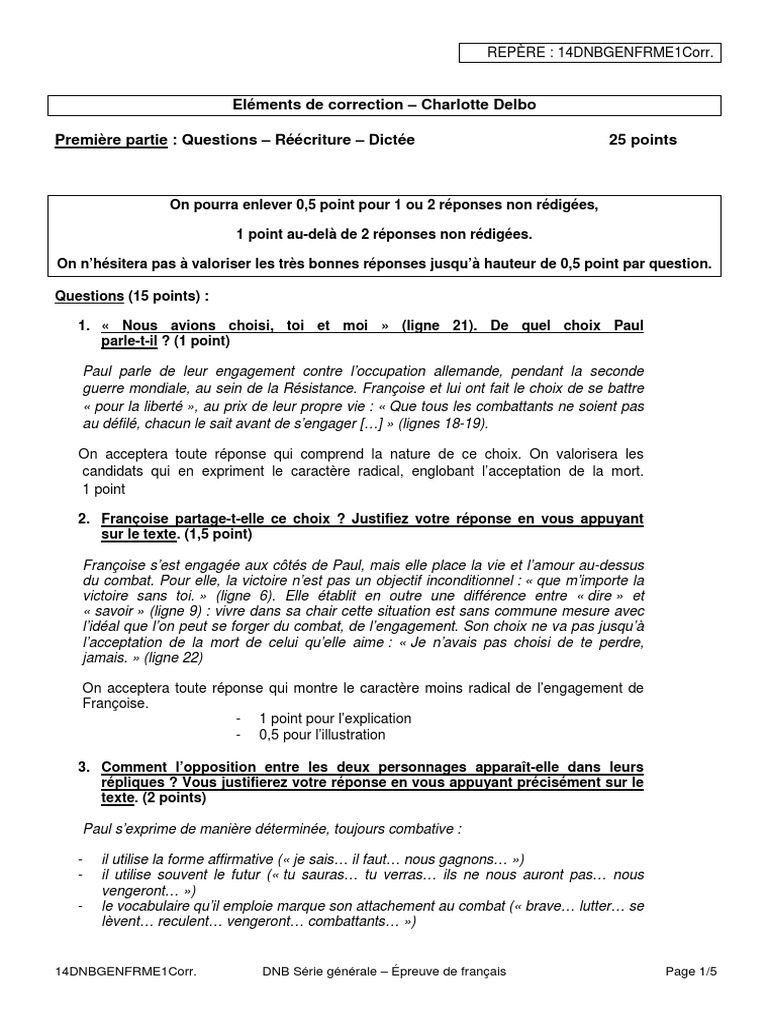 Réécriture 3ème Avec Corrigés Pdf Corrige BREVET-COLLEGE Francais 2014 | PDF | Langue française | Langues