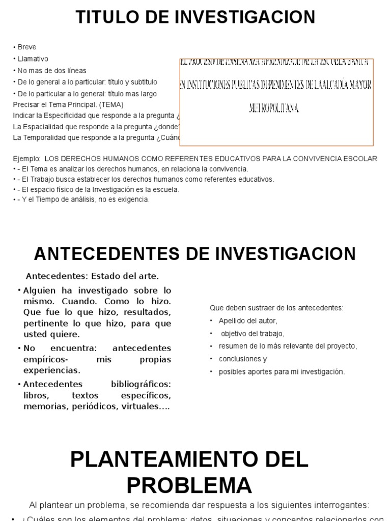 Diapositiva, Antecedentes, Titulo, Planteamiento