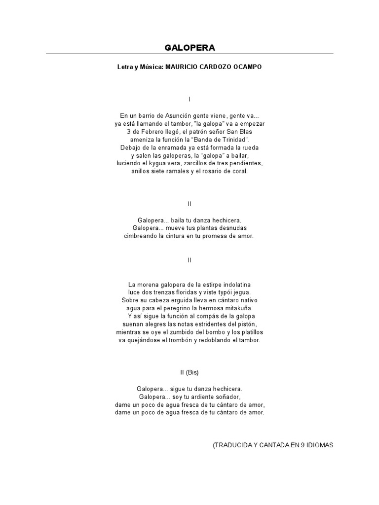 Letra de la Galopera en Español | PDF | Clásicos