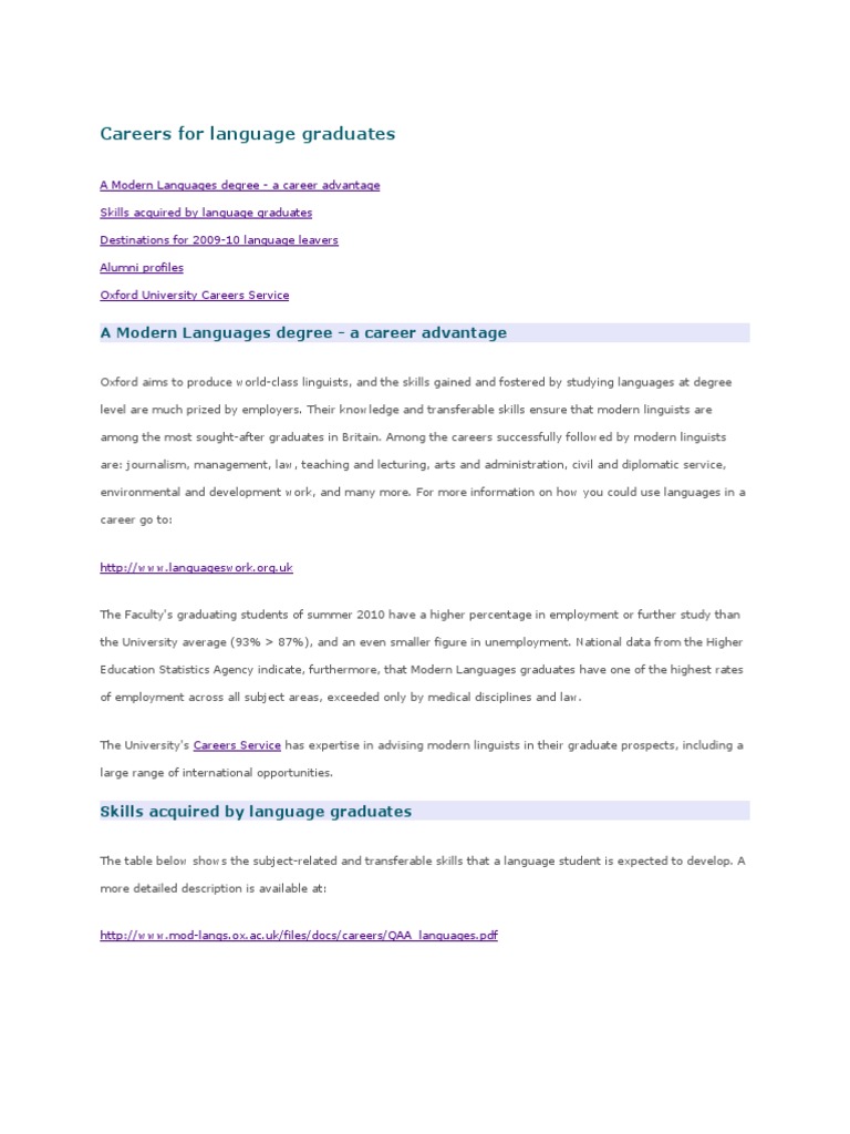 Careers For Language Graduates PDF Postgraduate Education Linguistics