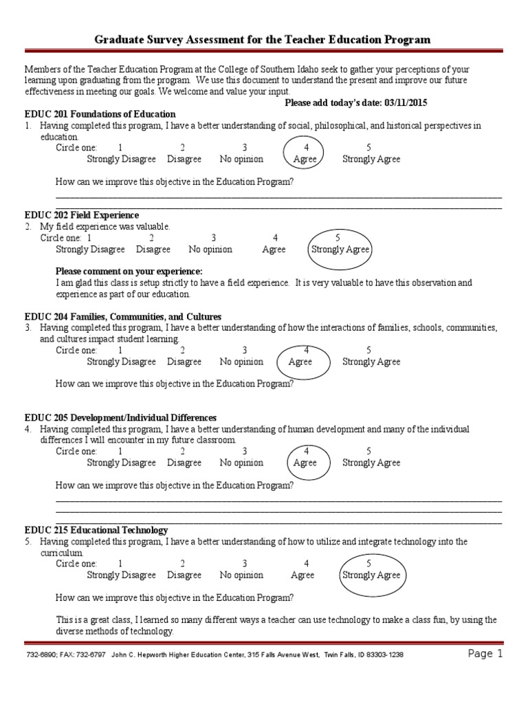 Teacher Education Program Graduate Survey | PDF | Teacher Education ...
