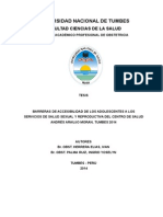 Barreras de Accesibilidad de Los Adolescentes A Los Servicios de Salud Sexual y Reproductiva Del Centro de Salud Andrés Araujo Moran, Tumbes 2014