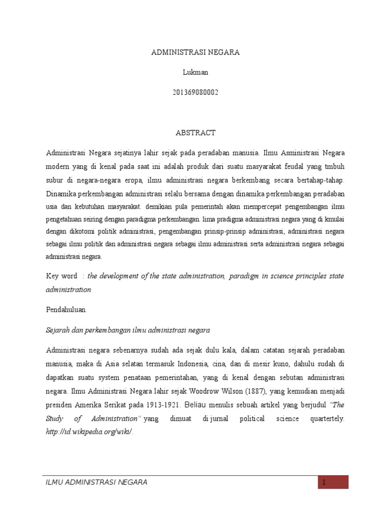 Sejarah Dan Perkembangan Ilmu Administrasi Negara