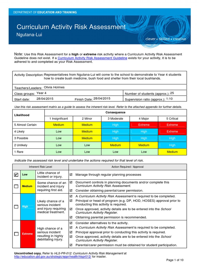risk assessment activity 2 | Risk | Risk Management