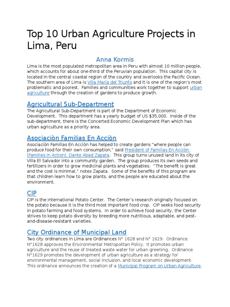 Lima's Top 10 Urban Farming Projects | PDF | Urban Agriculture ...