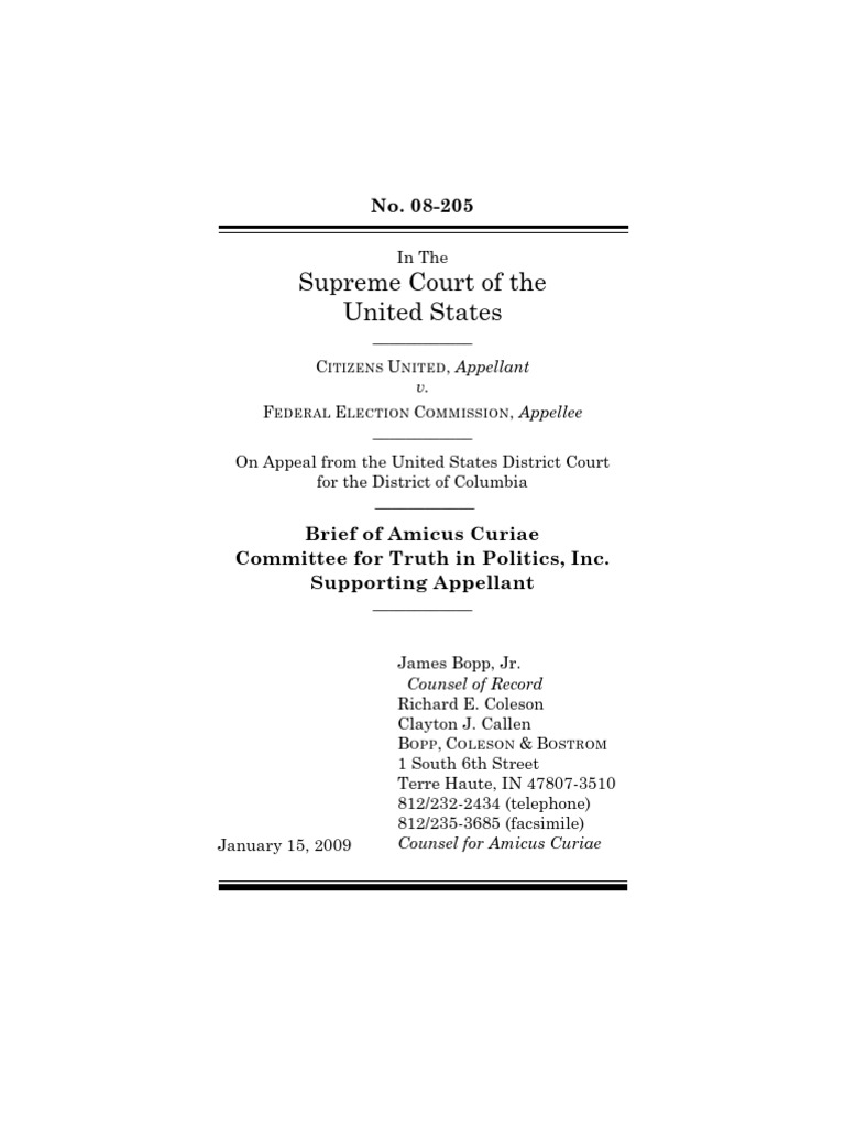 Citizens United Pdf Citizens United V Fec Political Action Committee