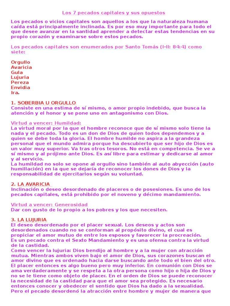 Opuestos de los 7 Pecados Capitales | PDF | Siete pecados capitales ...