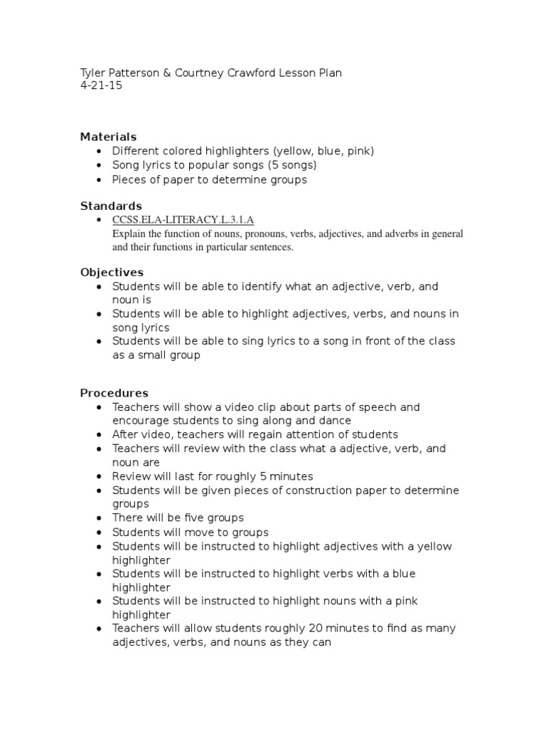 Adjective lesson plans 4th grade