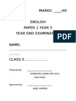 MARKS: - /40 English Paper 1 Year 5 Year End Examination Name: CLASS:5 .