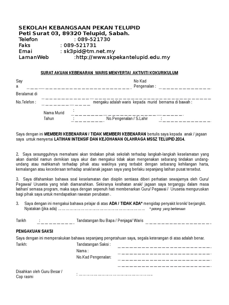 Surat Kebenaran Ibubapa Pdf