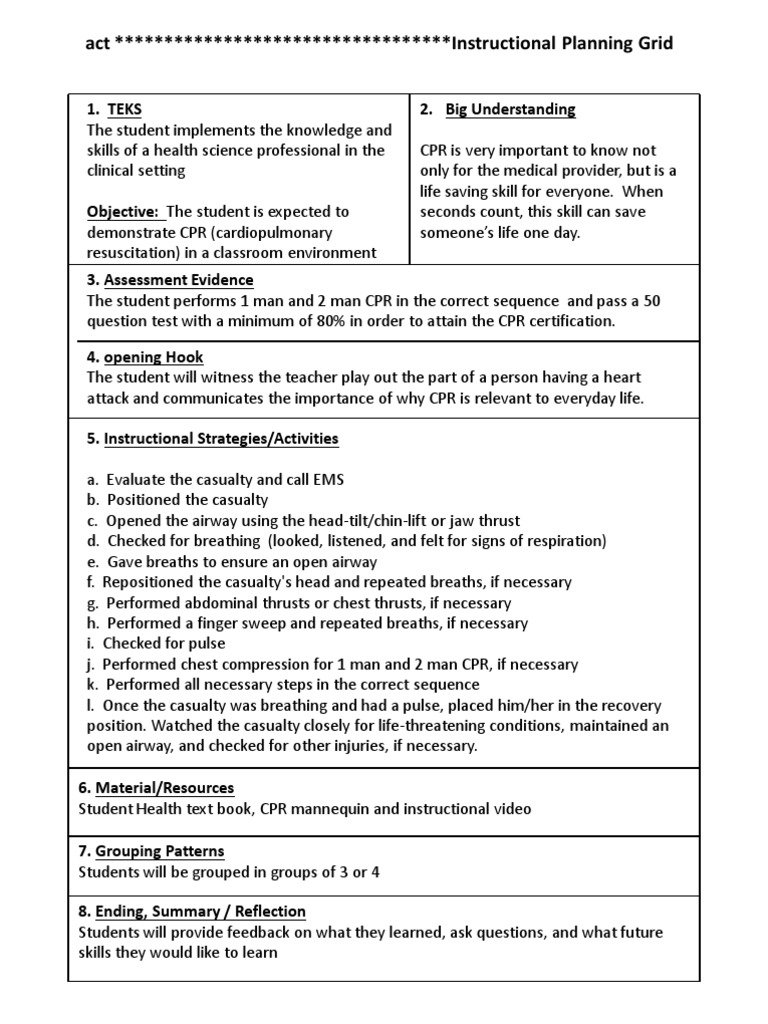 CPR Instructional Planning Guide | PDF