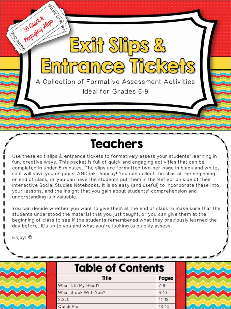 Exit Slips and Entrance Tickets PDF Vocabulary Test (Assessment)