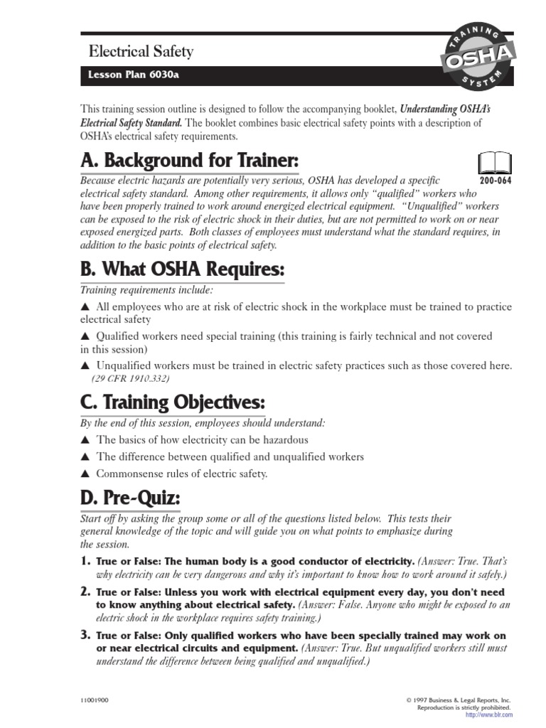 Worksheets Electrical Safety Worksheet electrical safety lesson plan 6030a personal protective equipment occupational and health administration