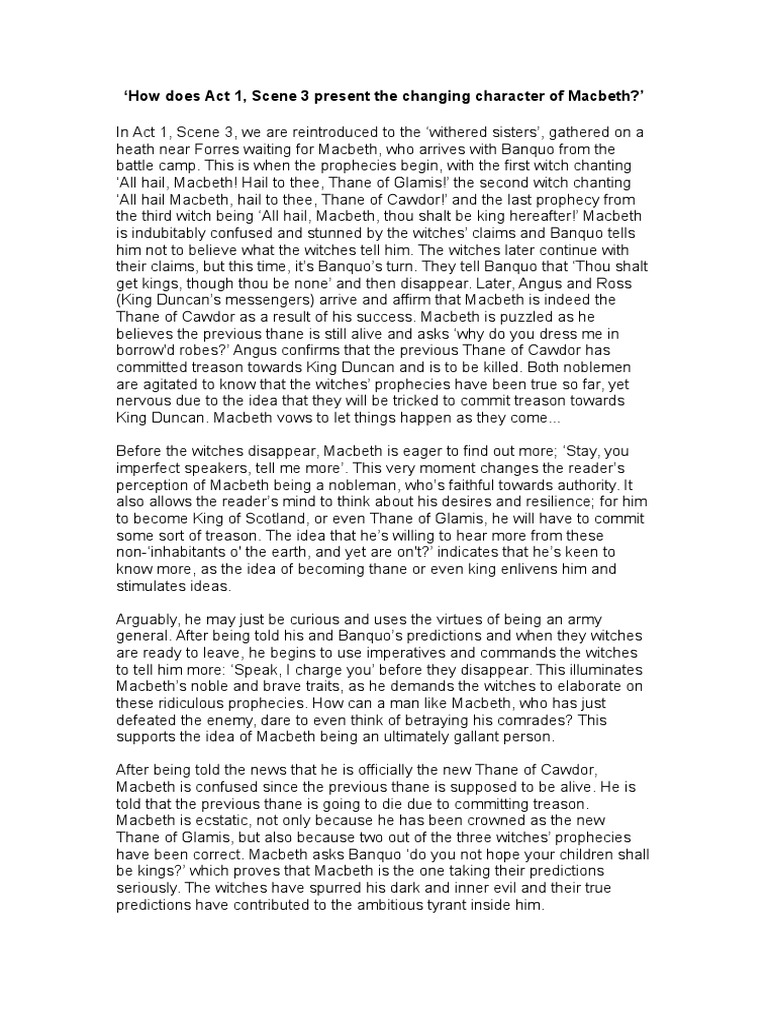 Macbeth: A+ Student Essay | SparkNotes
