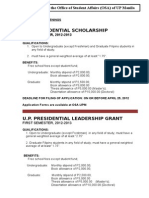 UP PRESIDENTIAL SCHOLARSHIP, GRANTS - 1st Sem. 2012-2013