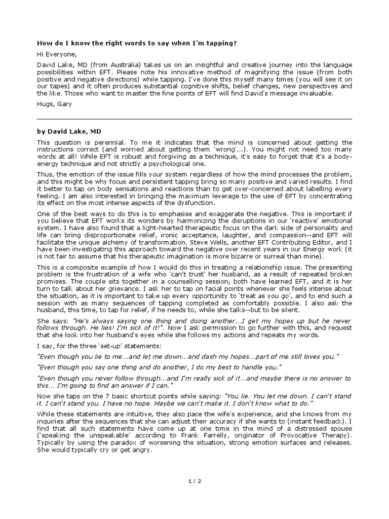 Eft How Do I Know The Right Words To Say PDF Emotional Freedom