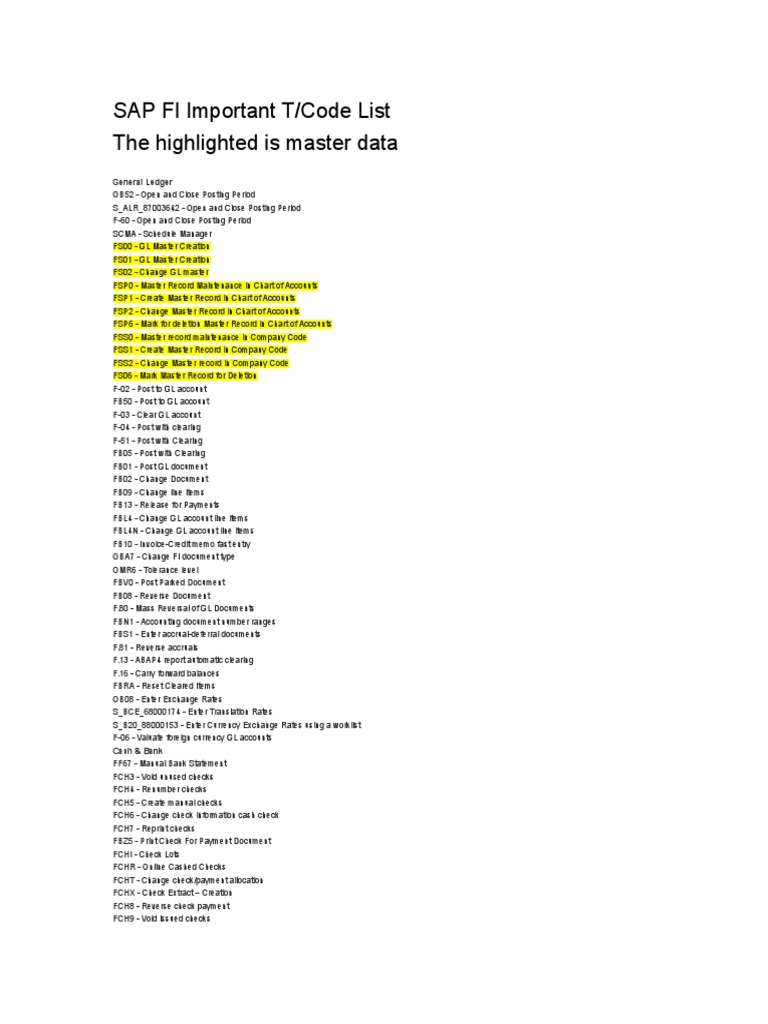 SAP FI Important Tcode | Download Free PDF | Accounts Payable | Cheque