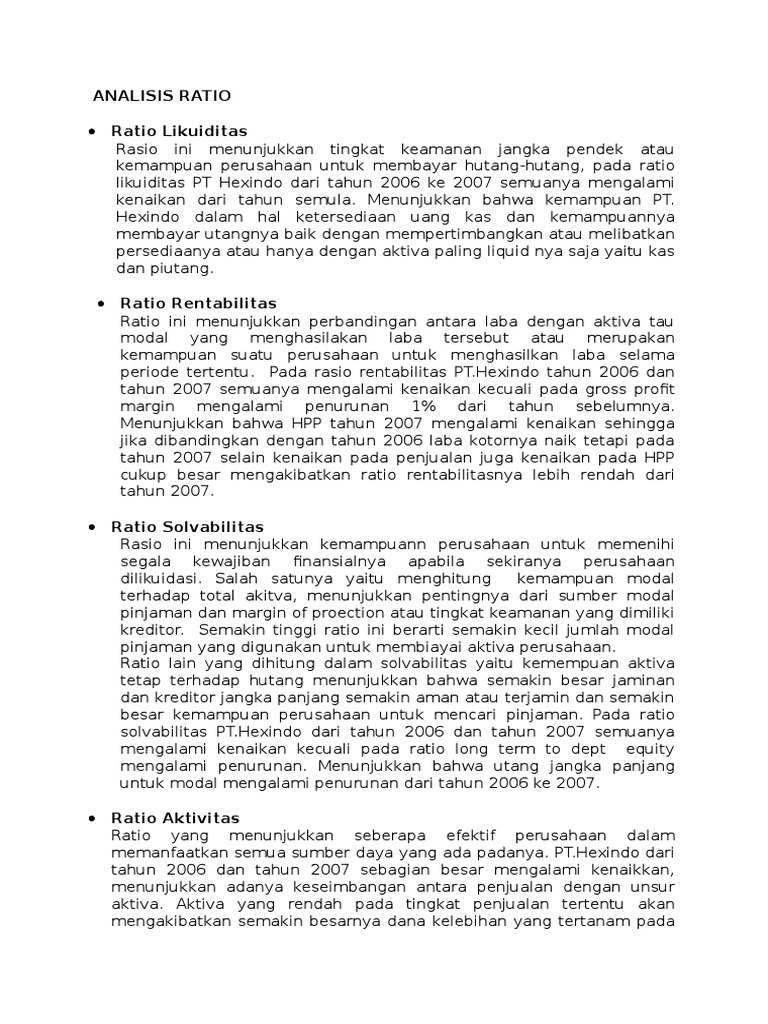 Analisis Rasio Keuangan PT Hexindo 2006-2007 | PDF