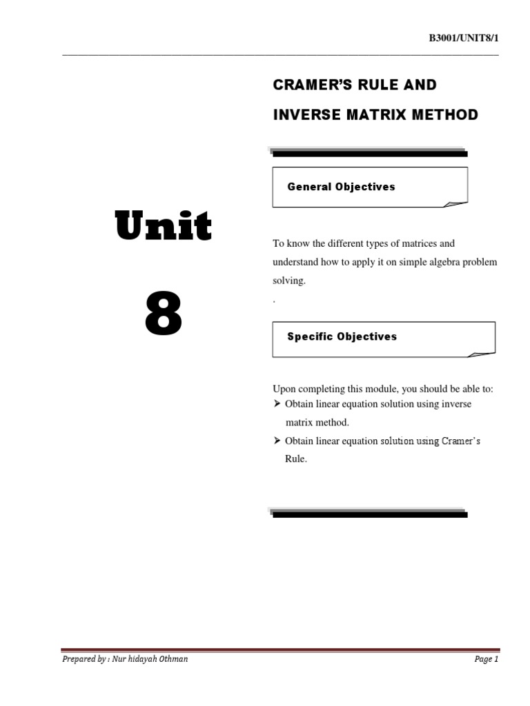 BA201 Engineering Mathematic UNIT8 Cramer's Rule and Inverse Matrix