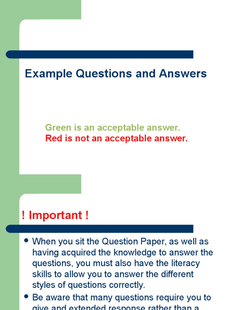 Example Questions and Answers Green Is An Acceptable Answer PDF Human Factors And