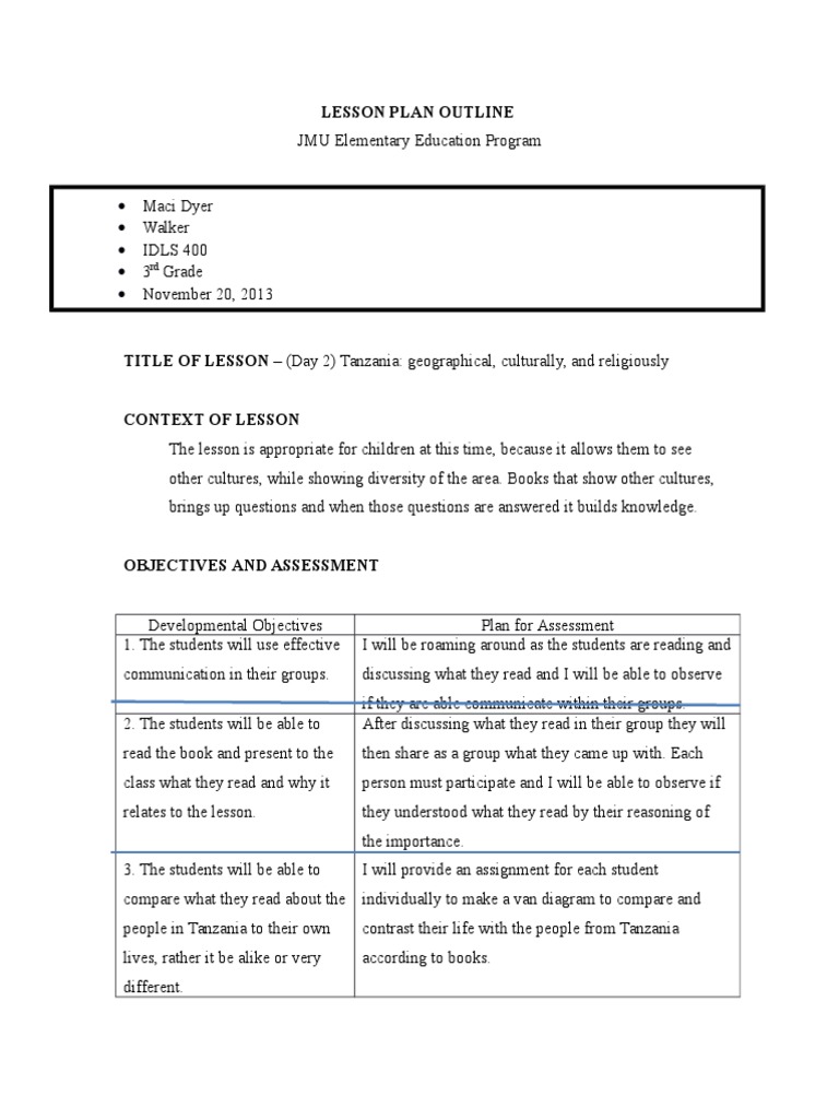 lesson plan outline- day2 | Lesson Plan | Educational Assessment