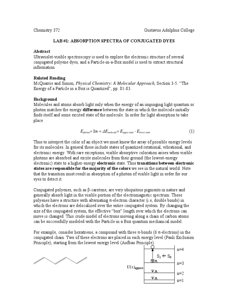 Lab 1 Absorption Spectra of Conjugated Dyes E E E E PDF Energy