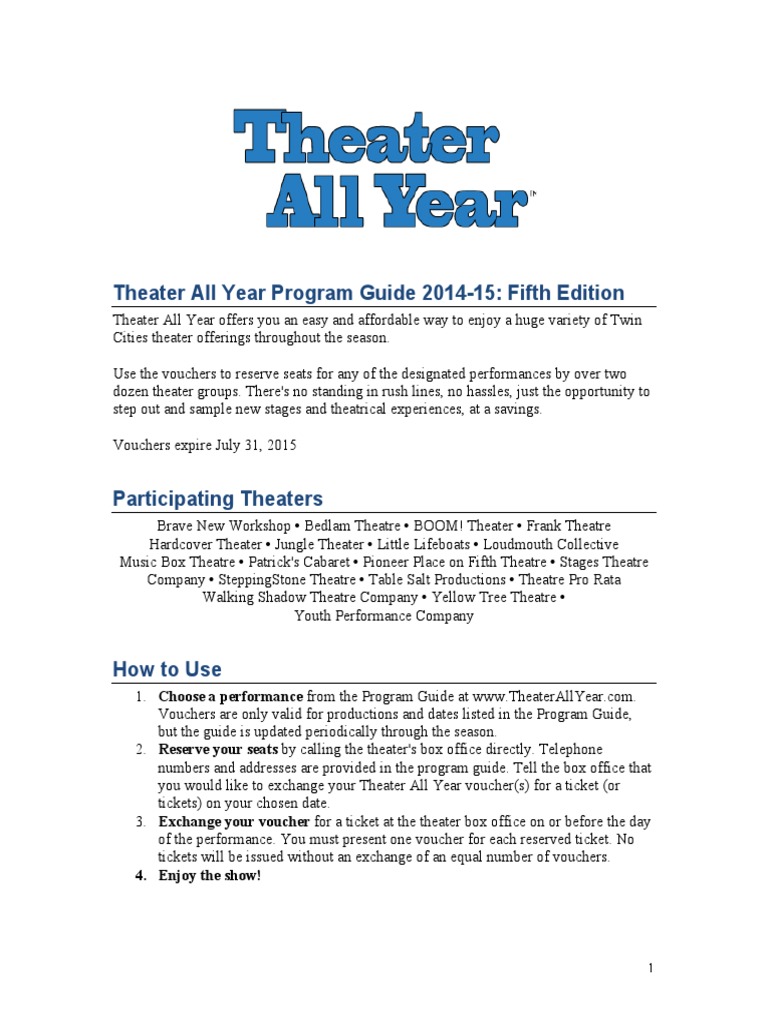 Theater All Year Program Guide 2014-15 | PDF | Theatre | Performing Arts