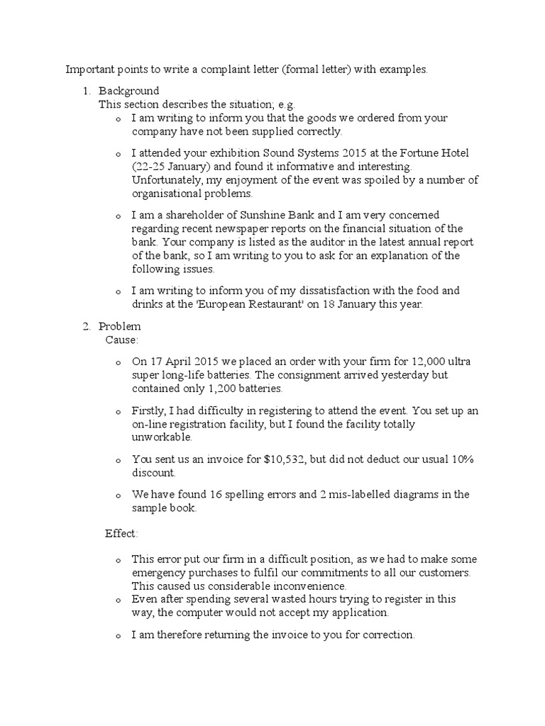 Important Points To Write A Complaint Letter | PDF | Government | Business