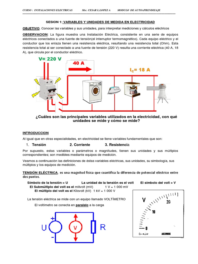 espina foso Cita Sesion 1 Variables y Unidades en Electricidad | PDF | voltaje | Voltio