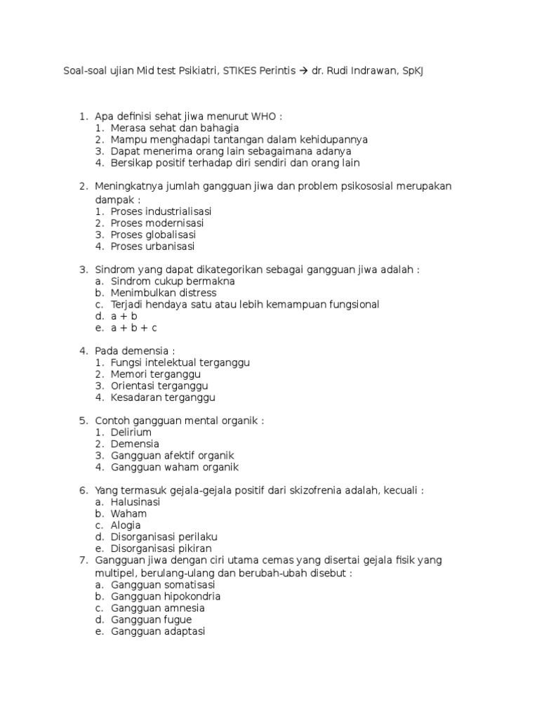 Soal Soal Psikiatri