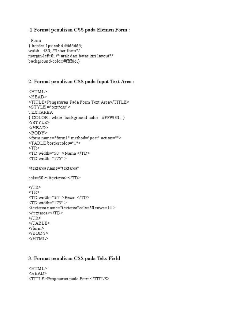 .1 Format Penulisan CSS Pada Elemen Form | PDF | Computers