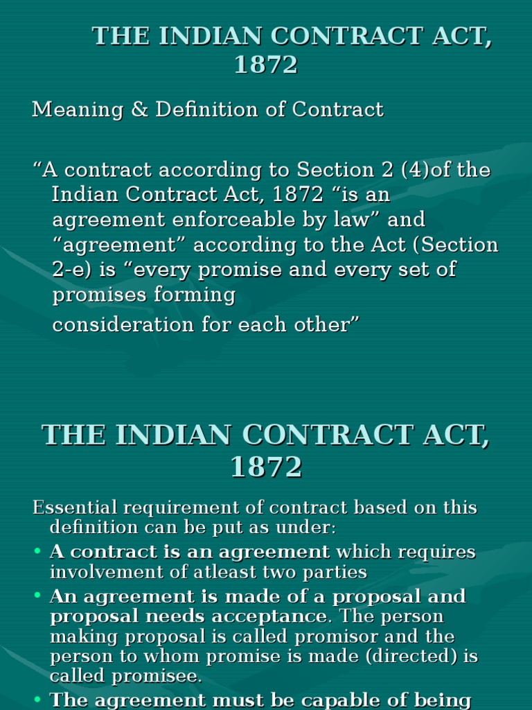 Indian Contract Act, 1872 Offer And Acceptance Consideration