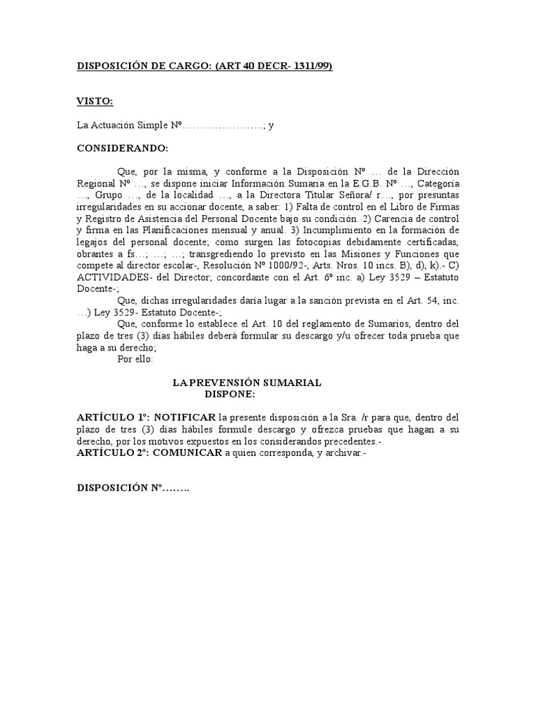 Modelo Disposicion de Cargo