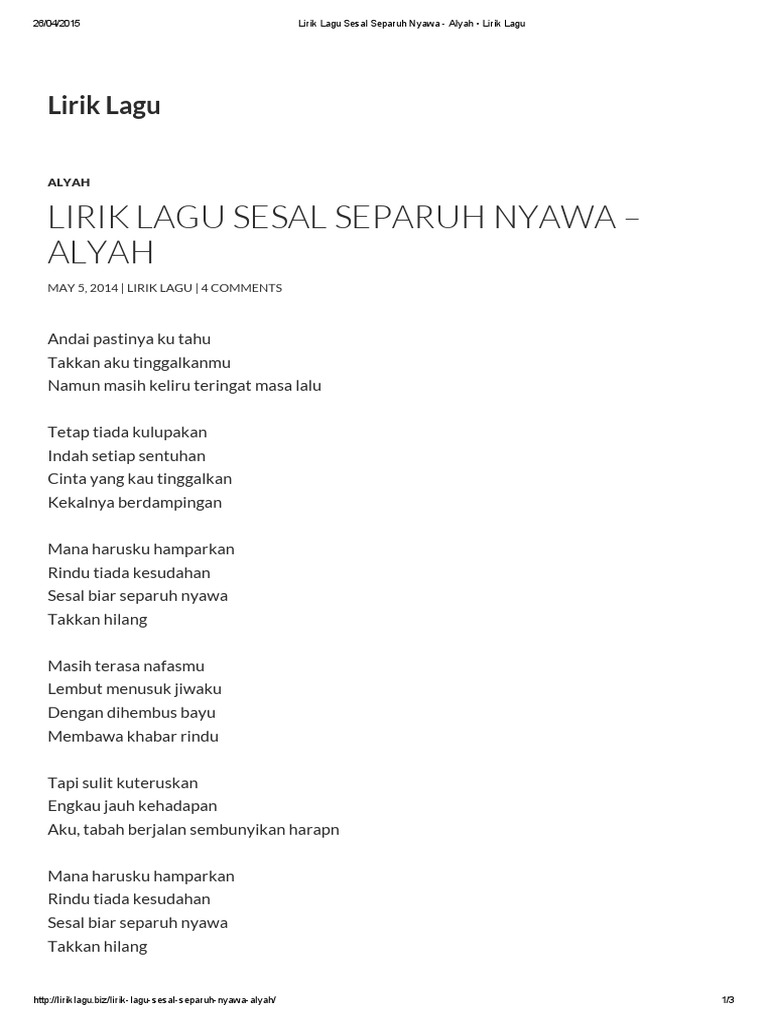 sesal separuh nyawa lirik