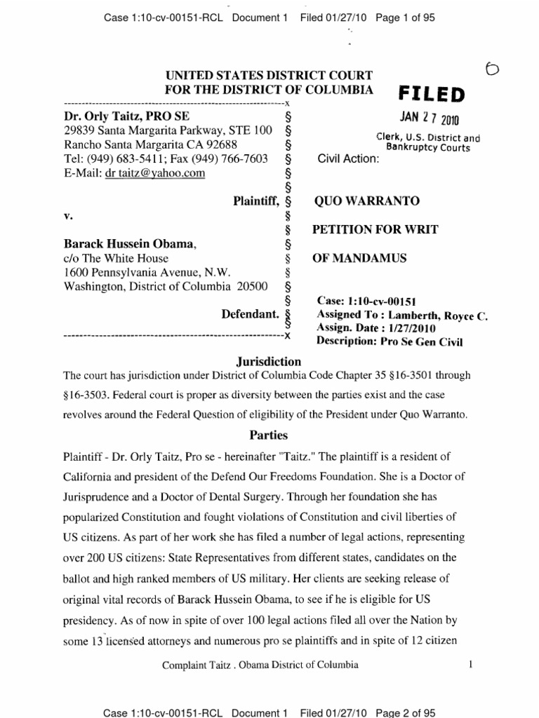Quo Warranto Petition for Writ of Mandamus (01!27!2010) Writ Legal