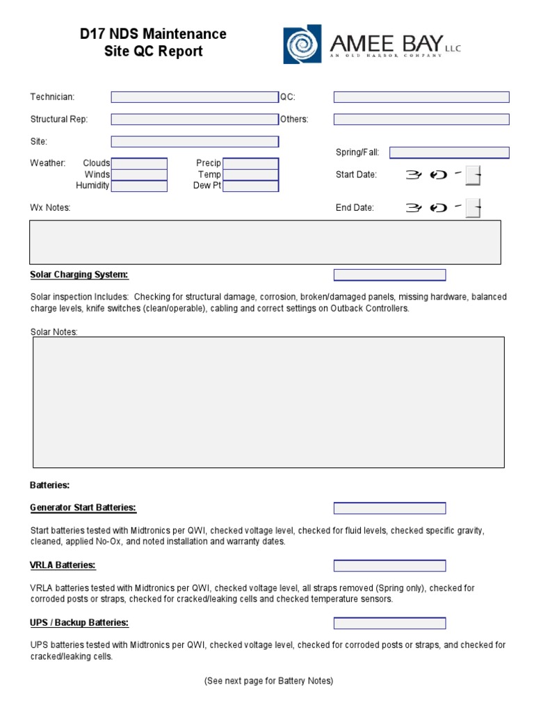 Site QA Checksheet Master v2.0 PDF Battery (Electricity