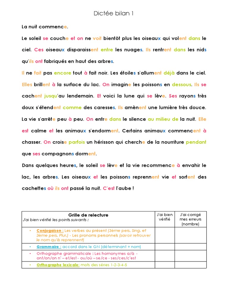 Dictée Présent De L indicatif 6ème Dictee Bilan 1b PDF | PDF | Verbe | Mécanique du langage