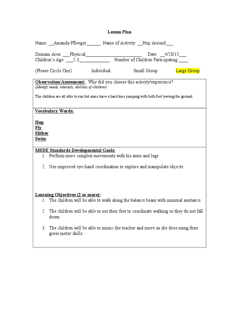 Lesson Plan: (Identify Needs, Interests, Abilities of Children) | PDF ...