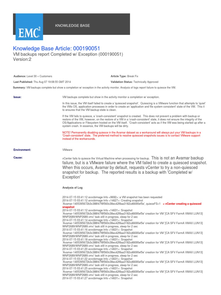 Avmar Quiesce Snapshot PDF Virtual Machine V Mware