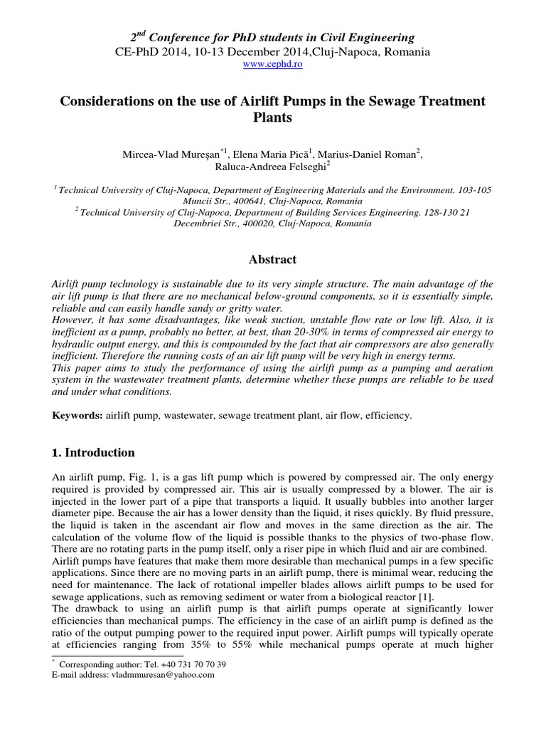 Considerations On The Use of Air - Lift Pumps in The Sewage Treatment ...