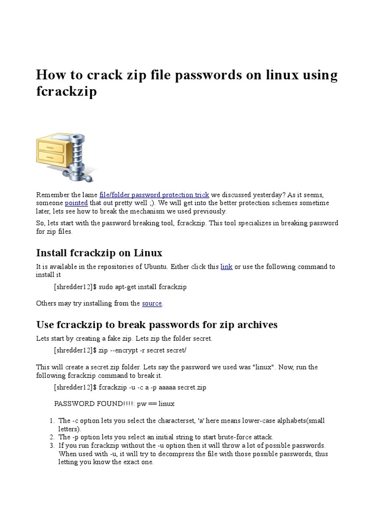 How To Crack Zip File Passwords On Linux Using Fcrackzip Download