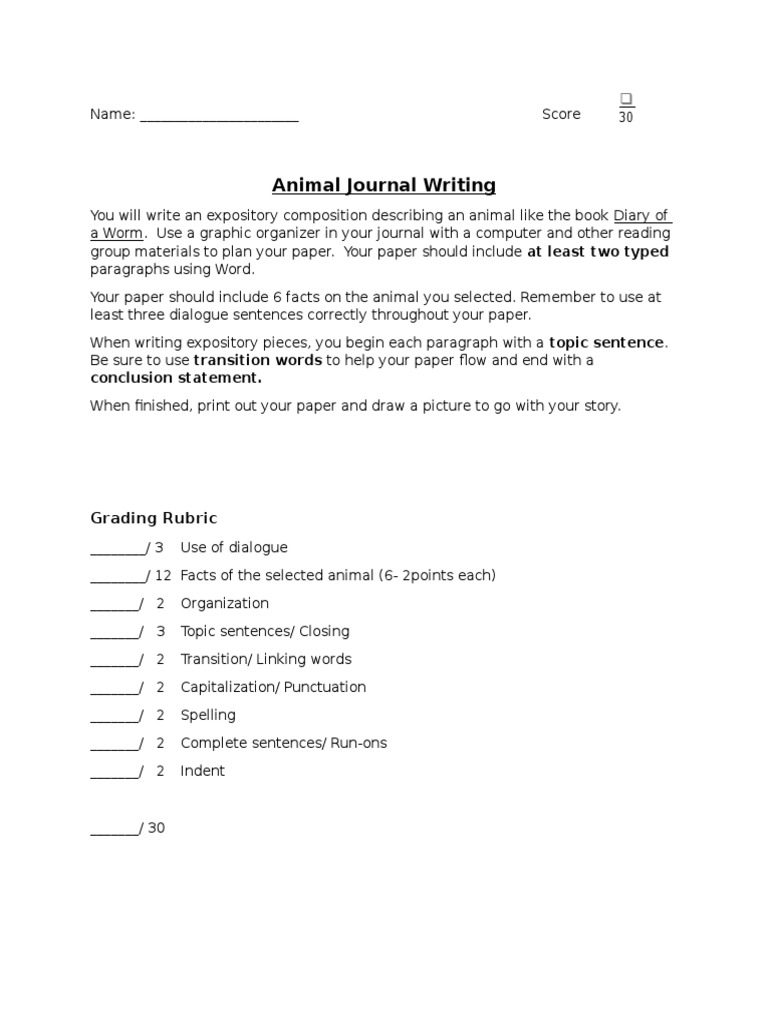 Animal Journal Writing Guide | PDF