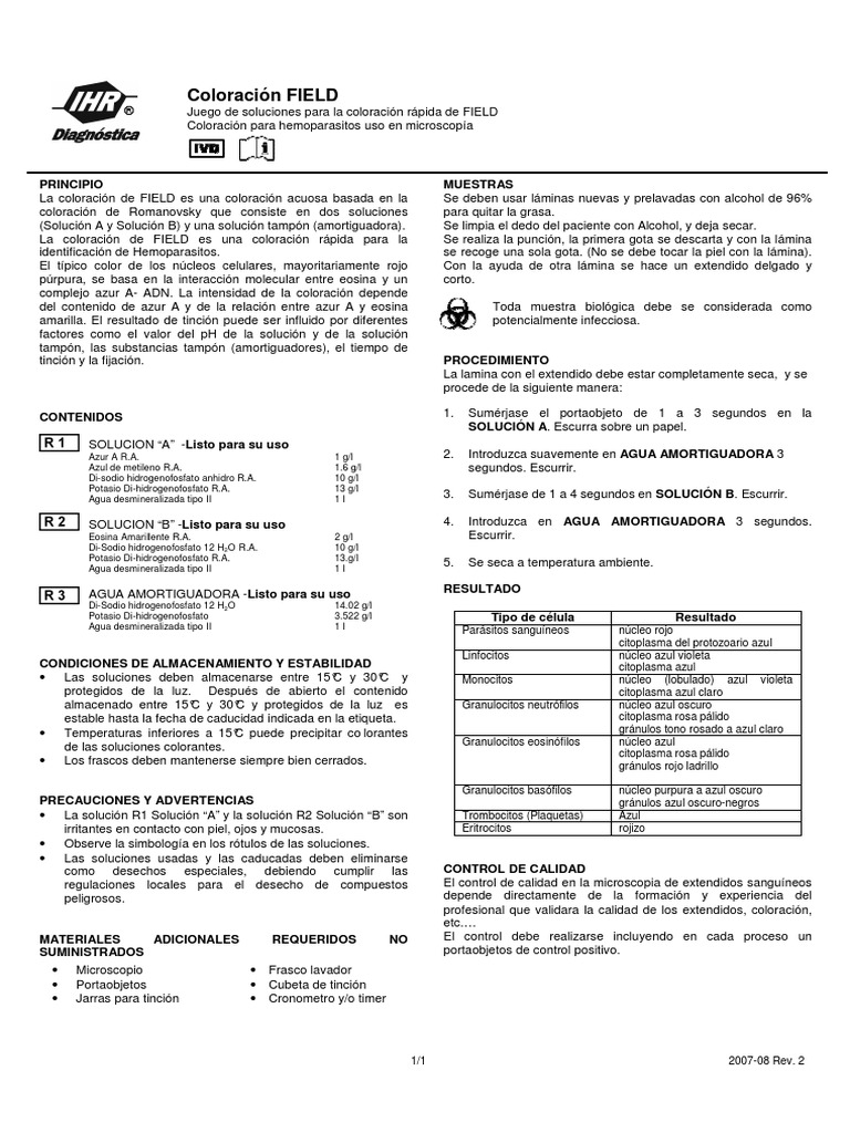 Coloracion FIELDv 2 | PDF | Biología Celular | Biología