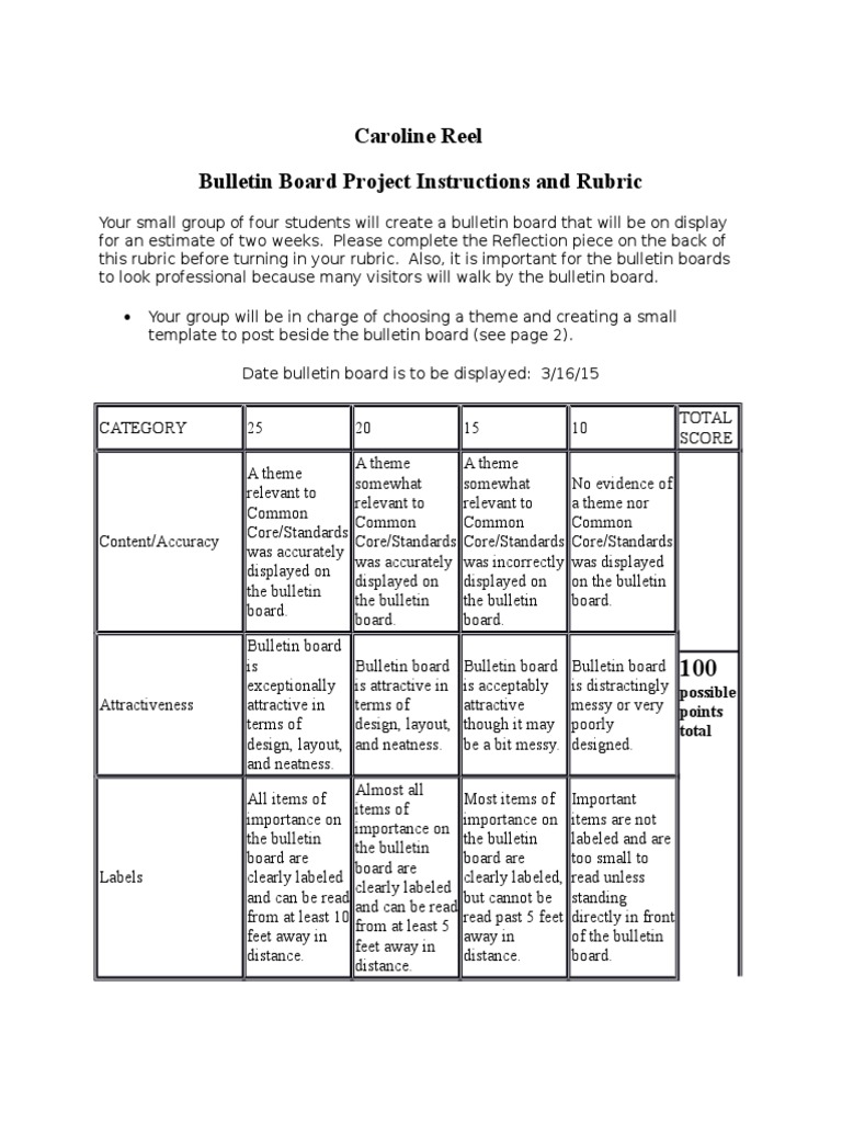 bulletin board project rubric Behavior Modification Cognition