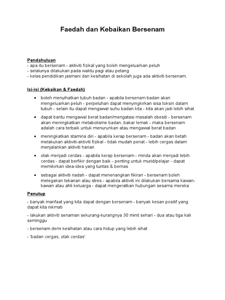 Faedah Dan Kebaikan Bersenam Pdf