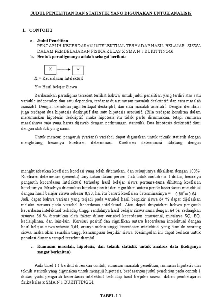 Judul Penelitian Dan Statistik Yang Digunakan Untuk Analisis Docx