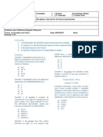 Prova 1 de Laboratório Física Experimental - Licenciatura em Física - Uniandrade